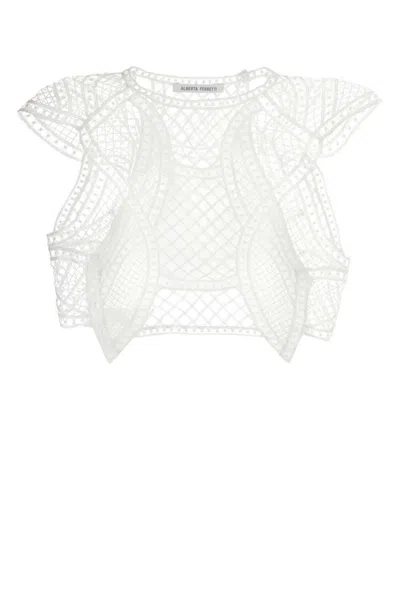 Alberta Ferretti Cropped Lace Top In White