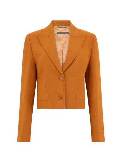Alberta Ferretti Cropped Linen Blazer In Brown