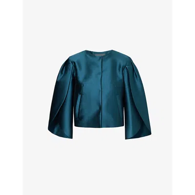 Alberta Ferretti Womens Blue Cropped Long-sleeve Woven-blend Jacket