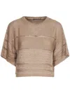 Alberta Ferretti Cropped Open-knit Sweater With Textured Pattern In Brown