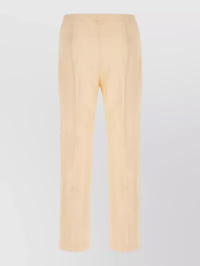 Alberta Ferretti Cropped Pleated Trousers Belt Loops Straight Leg In Gold
