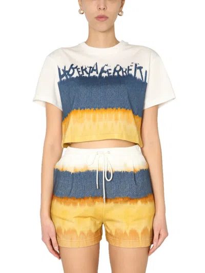 Alberta Ferretti Cropped Printed Cotton T-shirt In Brown