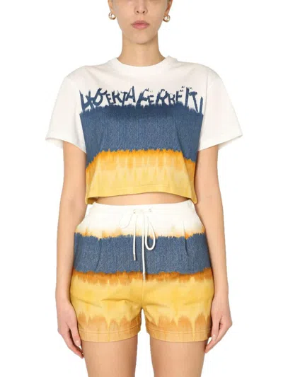 Alberta Ferretti Cropped Printed T-shirt In Yellow