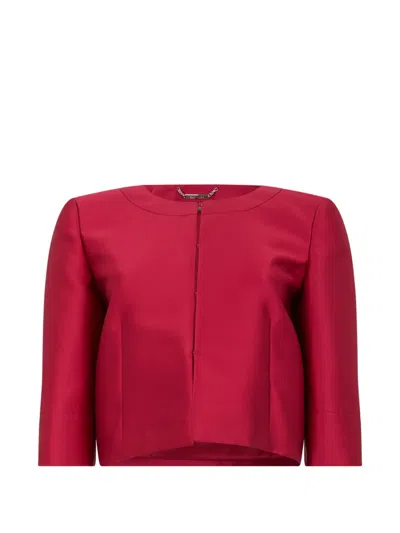 Alberta Ferretti Cropped Satin Jacket In Burgundy