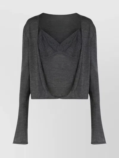 ALBERTA FERRETTI CROPPED SWEATER WITH LONG SLEEVES AND LACE