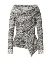 Alberta Ferretti Cross-neck Knit Jacket In Bouclé Wool In Gray