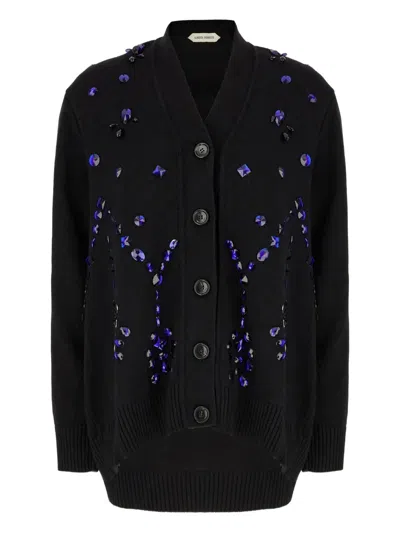 Alberta Ferretti Crystal-embellished Cardigan In Black