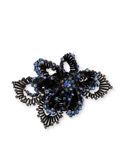 Alberta Ferretti Crystal-embellished Flower Brooch In Blue