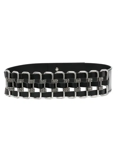 Alberta Ferretti Crystal-embellished Interwoven Leather Belt In Black