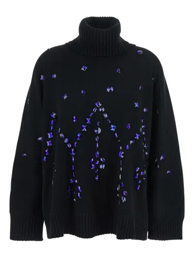 Alberta Ferretti Crystal-embellished Turtleneck Sweater In Black