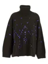 Alberta Ferretti Women Brown High-neck Jumper With All-over Crystals Embellishment In Wool And Silk  In Black