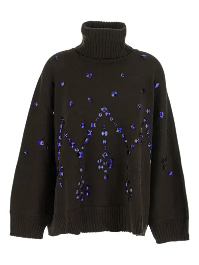 Alberta Ferretti Crystal-embellished Turtleneck Sweater In Black