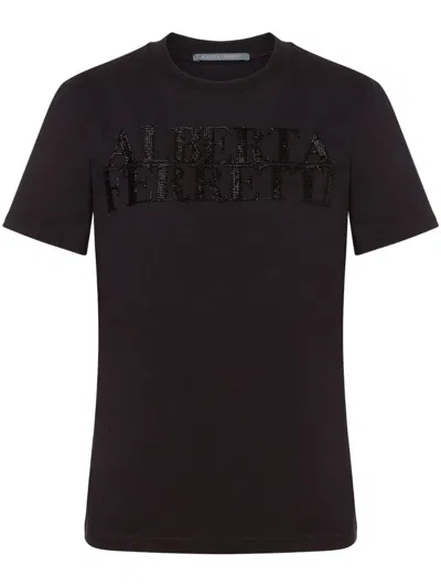 Alberta Ferretti Crystal-logo Cotton T-shirt In Black