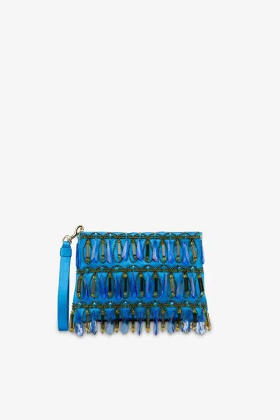 Alberta Ferretti Crystal Pouch In Aqua In Blue
