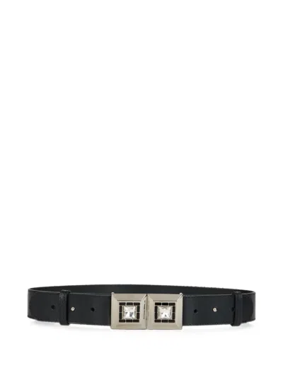 Alberta Ferretti Crystal-embellished Leather Belt In Black