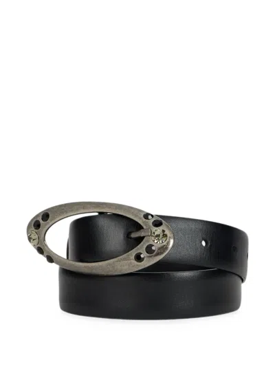 Alberta Ferretti Crystal-embellished Oval-buckle Belt In Black