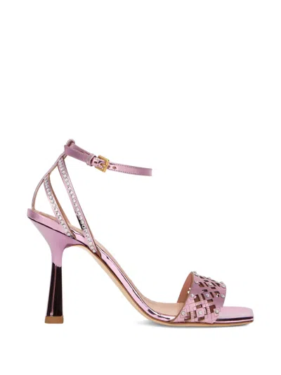 Alberta Ferretti Crystal-embellished Woven Sandals In Brown