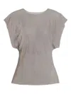 Alberta Ferretti Crystal Mesh Round Neck Cap Sleeve Top In Gray