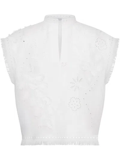 Alberta Ferretti Cut-out And Embroidery Detailed Top In Cotton Blend In White