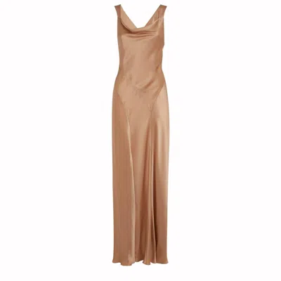 Alberta Ferretti Cut Out Cocktail Satin Dress In Brown