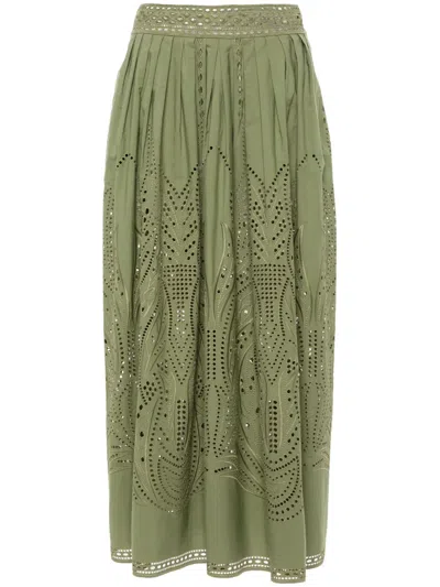 Alberta Ferretti Cut-out Detail Poplin Midi Skirt In 绿色