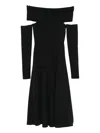 Alberta Ferretti Slightly Stretch Cady Midi Dress With Off-the-shoulder Neckline In Black