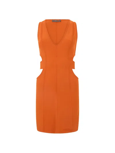 Alberta Ferretti Cut-out V-neck Dress In Orange