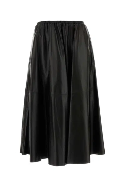 Alberta Ferretti Dark Brown Leather Mini Skirt In Black