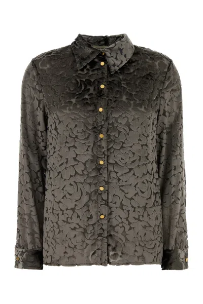 Alberta Ferretti Collared Floral Shirt Lightweight Long Sleeves In Gray