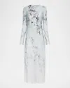 Alberta Ferretti Degrade Floral Print Washed Satin Long-sleeve Gown In Animal Print