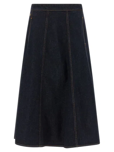 Alberta Ferretti Denim A-line Maxi Skirt In Dark Blue