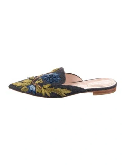 Pre-owned Alberta Ferretti Denim Floral Print Mules In Blue