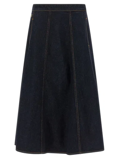 Alberta Ferretti Compact Cotton Denim Skirt In Blue