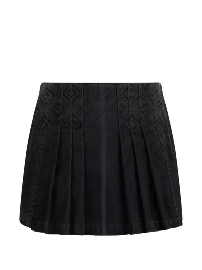 Alberta Ferretti Diamond-print Pleated Mini Skirt In Black