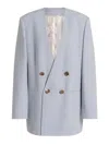 Alberta Ferretti Jacket Long Sleeves Padded Shoulders Buttons Lapels In Blue