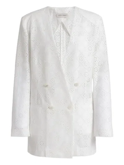 Alberta Ferretti Double-breasted Eyelet Blazer In White