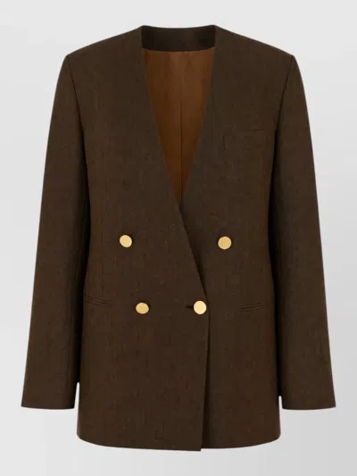 Alberta Ferretti Double Breasted Jacket And Vest Gold Buttons In Brown