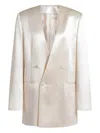 Alberta Ferretti Longline Jacket Satin Finish Notched Lapels In Neutral
