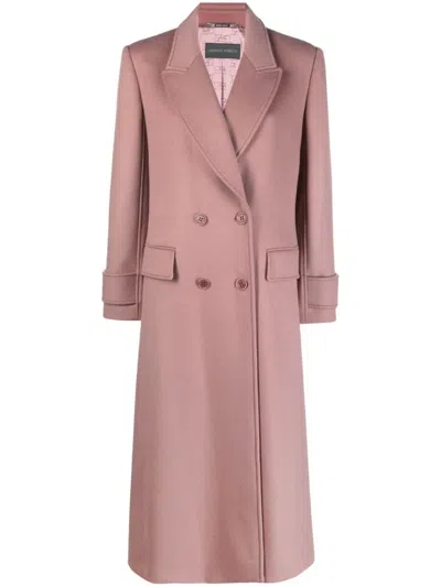 Alberta Ferretti Double-breasted Long Coat In Virgin Wool And Cashmere In Pink