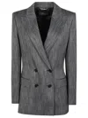 Alberta Ferretti Double-breasted Herringbone Blazer In Nero