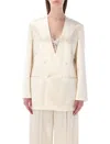 Alberta Ferretti Alberta Ferreti White Double-breasted V-neck Button Fastening Long Sleeves Front Pockets In Neutral