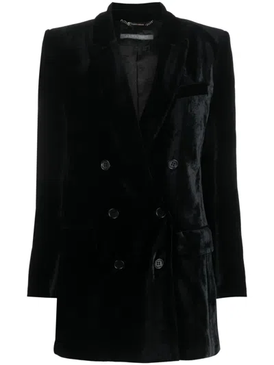 Alberta Ferretti Padded Shoulders Structured Velvet Blazer In Black