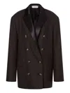 Alberta Ferretti Longline Structured Satin Button Suit In Gray