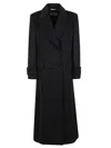 Alberta Ferretti Long Black Double-breasted Coat With Tonal Buttons In Wool And Cashmere Woman In Black