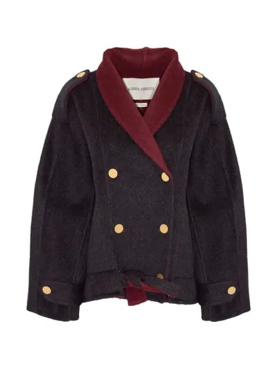 Alberta Ferretti Double-breasted Belted Peacoat In Burgundy