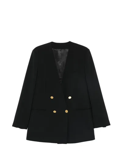 Alberta Ferretti Double-breasted Collarless Blazer In Black
