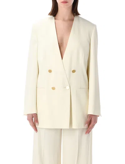 Alberta Ferretti Double-breasted Jacket With Gold Buttons In Neutral