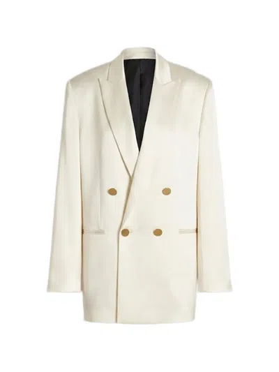 Alberta Ferretti Doppiopetto Gold Button Structured Tailored Blazer In Multi
