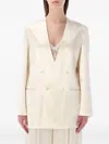 Alberta Ferretti Alberta Ferreti White Double-breasted V-neck Button Fastening Long Sleeves Front Pockets In Neutral