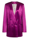Alberta Ferretti Double-breasted Shiny Satin Jacket With Magenta Finish In Purple